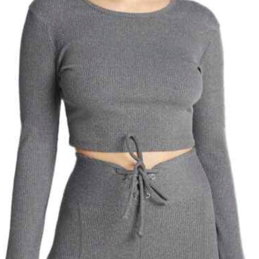 Year of Ours Women's Ribbed Crop Long Sleeve Top Heathered Gray Size M